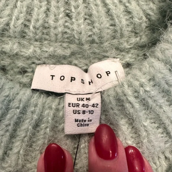 Topshop Light Mint Green Pointelle Textured Knit Sweater NWT - Picture 2 of 6